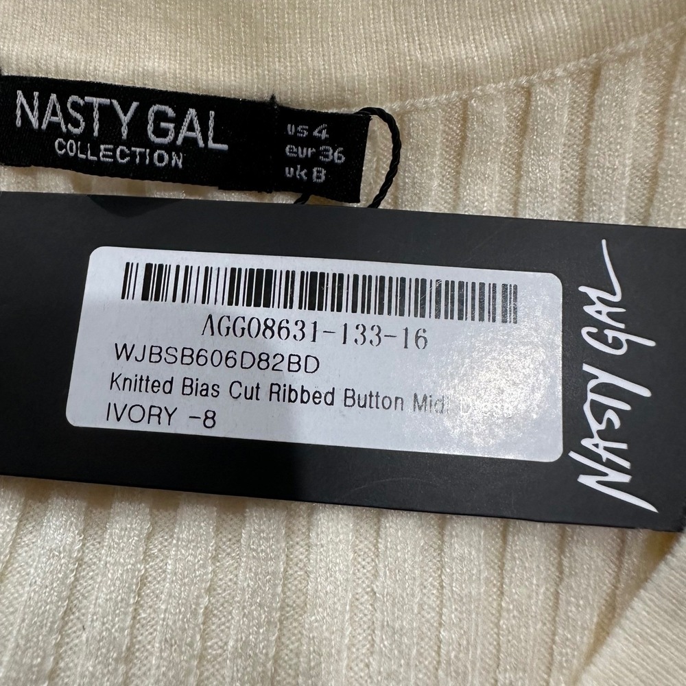 Nasty Gal Cream Ribbed V-Neck Midi Dress - Picture 11 of 15